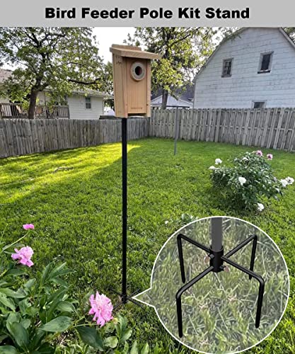 Image of Garbuildman Pole Stabilizer Stand Base with 4 Prongs for Outdoor Bird Feeder Pole, In-Ground Support Applies to 0.74 inch to 1.1 inch Shepherds Hook, Black, 1 Pack, Measure Before Purchase