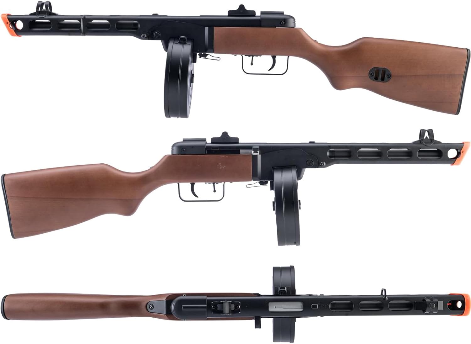 Evike Airsoft - 6mmProShop PPSH-41 Electric Blowback AEG Airsoft SMG w/Drum Mag and Real Wood