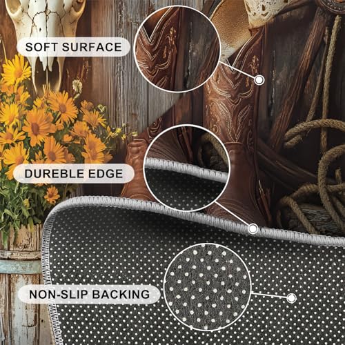 Tapis rond de cowboy antidérapant et lavable au style rustique - 7