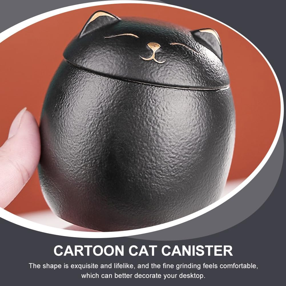 Angoily Ceramic Jar 160ml Food Storage Container Japanese Lucky Cat Maneki Canister Tea Jar With Lid for Coffee Candy Chocolate Sugar Spices Black Bulk Candy