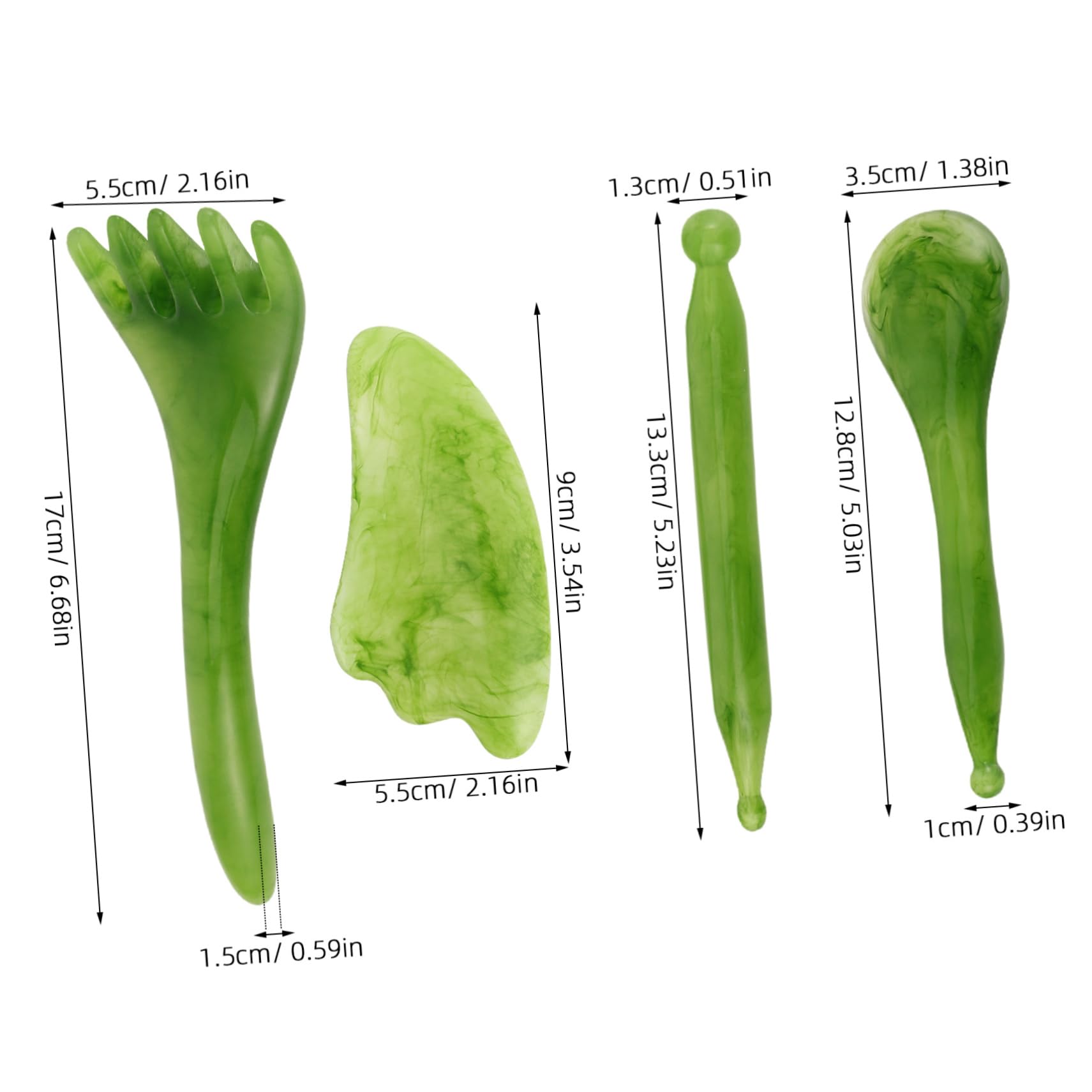 NOLITOY -in-one Gua Sha Tool Set Scalp Scratchers Neck Massage Stick Facial Scraper 4-Piece Resin Tool Kit for Beauty Routine Green 5-Claw Triangle Small Face Acupoint Stick