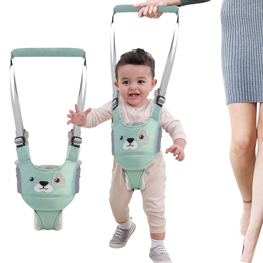 Baby Walker, Adjustable Baby Walking Harness Safety Harnesses, Pulling and Lifting Dual Use 7-24 Month Breathable Stand Up & Walking Learning Helper for Infant Child Activity Walker (Green) …