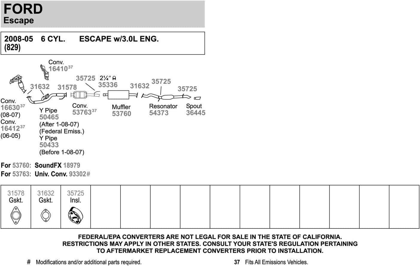 Walker 54373 Direct Fit Exhaust Resonator and Pipe Assembly 2.25" Outlet (OD) for Ford Escape