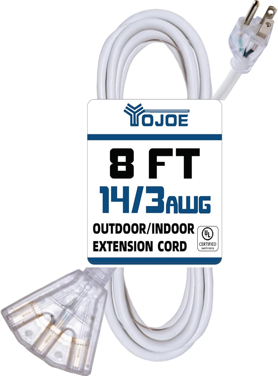 YOJOE 3-Outlets Indoor Outdoor Extension Cord with Lighted End, 3 Prong 15A Weatherproof Power Cord, 14 Gauge Heavy Duty 10 ft Yellow Extension Cord Multiple Outlets, 14/3 SJTW UL Listed
