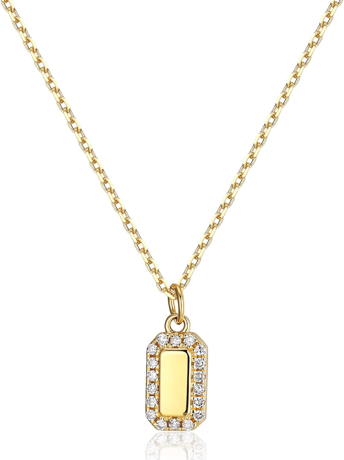 espere 14K Yellow Gold Lab Diamond Mini Tag Necklace 18'' | Womens' Rectagular Pendant Necklace for Layering
