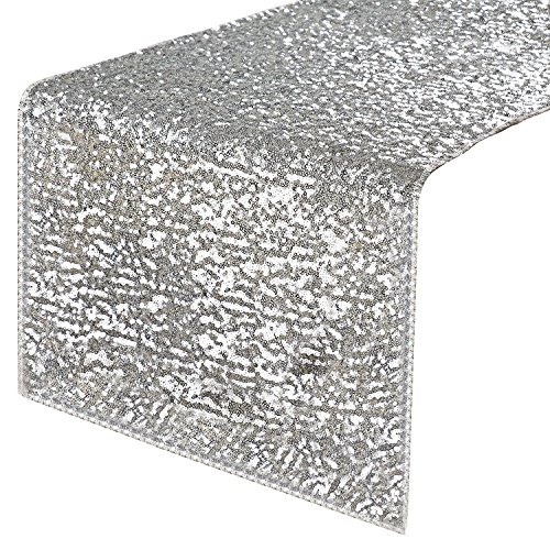PONY DANCE Sequins Table Runner - Rectangular Sparkling Party/Wedding/Holiday Table Runners for Banquet Event Dinner Decoration Christmas Home Decor, 12 x 108 Inches, Silver