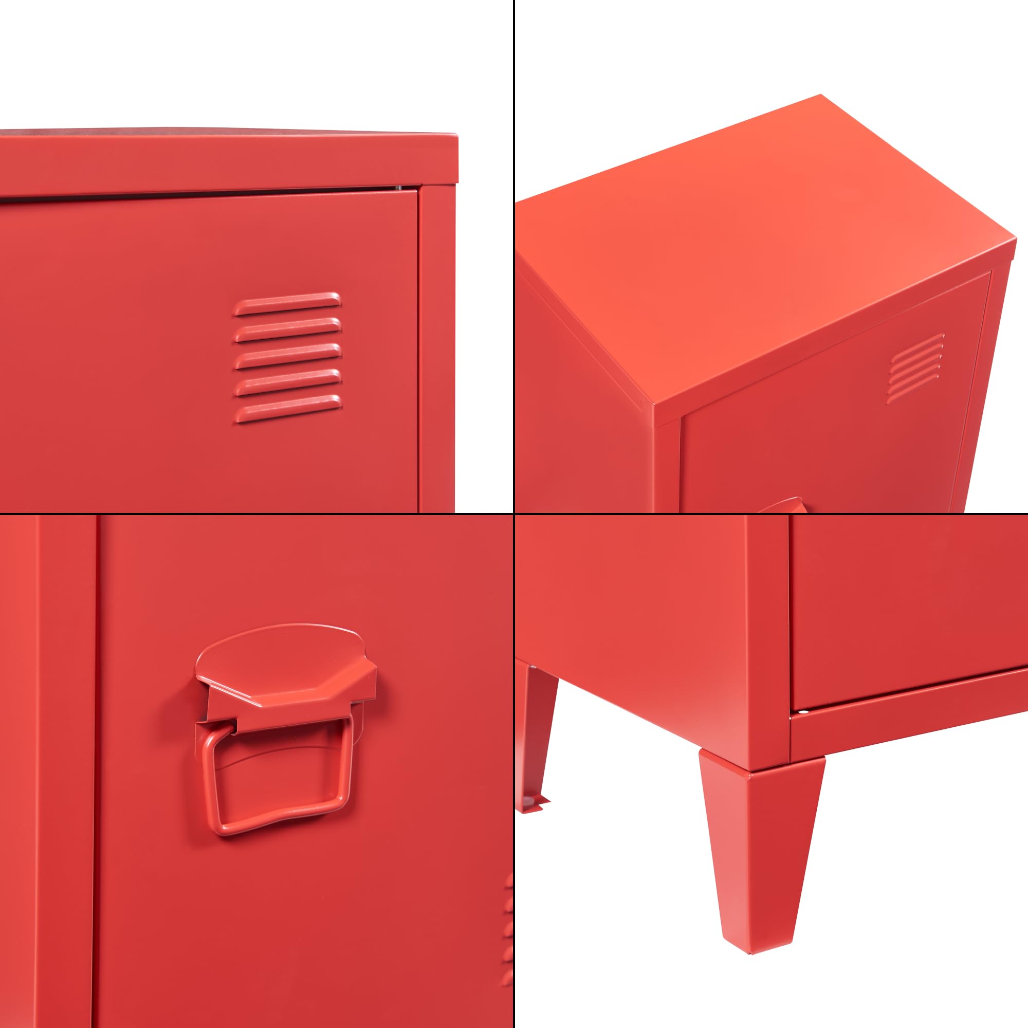 [en.casa] Comodino in Acciaio con Scomparto Chiuso con Anta Tavolino Laterale da Divano Mobiletto Notturno da Letto Tavolino Basso da Ingresso 57 x 40 x 30 cm Rosso