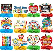 12Pcs تقدير المعلم الجدول الزينة قرص العسل قطع مركزية شكرا لكم المعلمين الجدول قطع مركزية تقدير المعلم الزينة للمعلمين يوم حزب الزينة