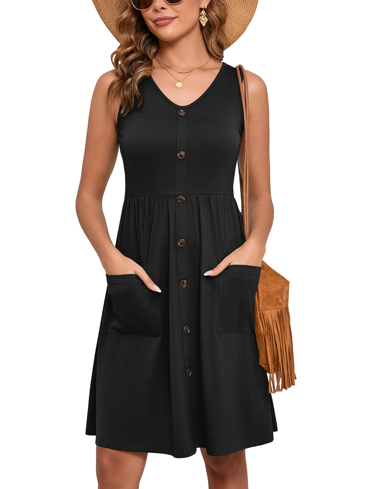 Heymoments Women Sleeveless Summer Beach Dresses with Pockets
