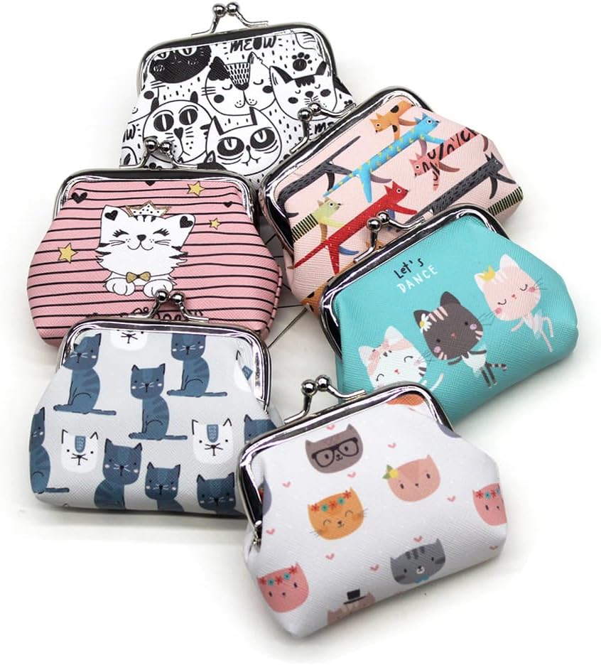 Pack of 3 Cute Small Cat Coin Purses Women Girl Gift Bag with Clasp Kiss Lock Clasp Change Pouch Mini Coin Wallet Vintage Trinkets Pouch
