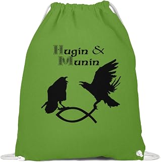 Hugin & Munin - Bolsa de algodón para gimnasia, diseño de cuervos, color verde lima, tamaño 37cm-46cm
