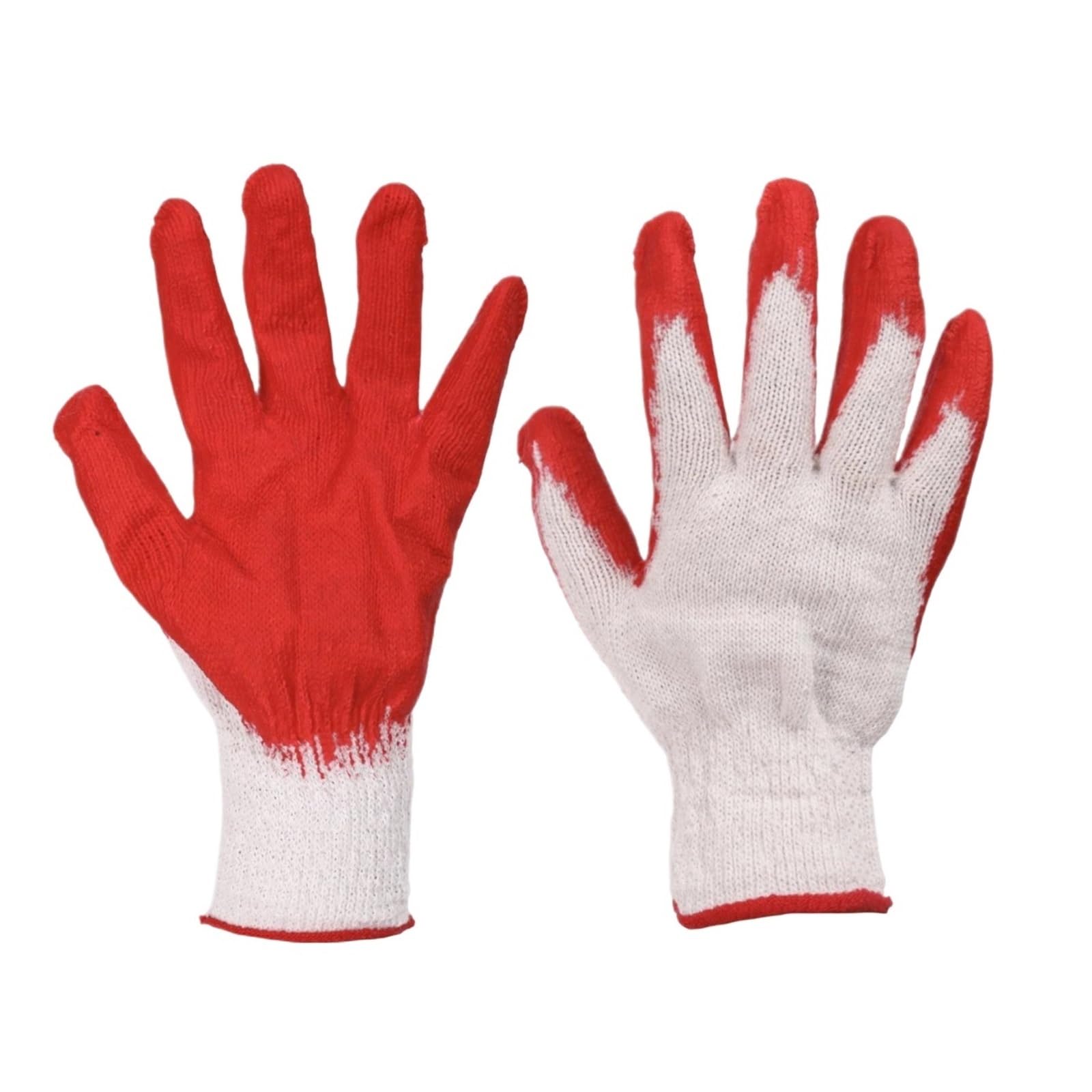 Generico Guanti da lavoro immersi in gomma rossa, cotone poliestere | Lunghezza circa 22 cm, misura regolare, per riparazione auto, edilizia, giardino