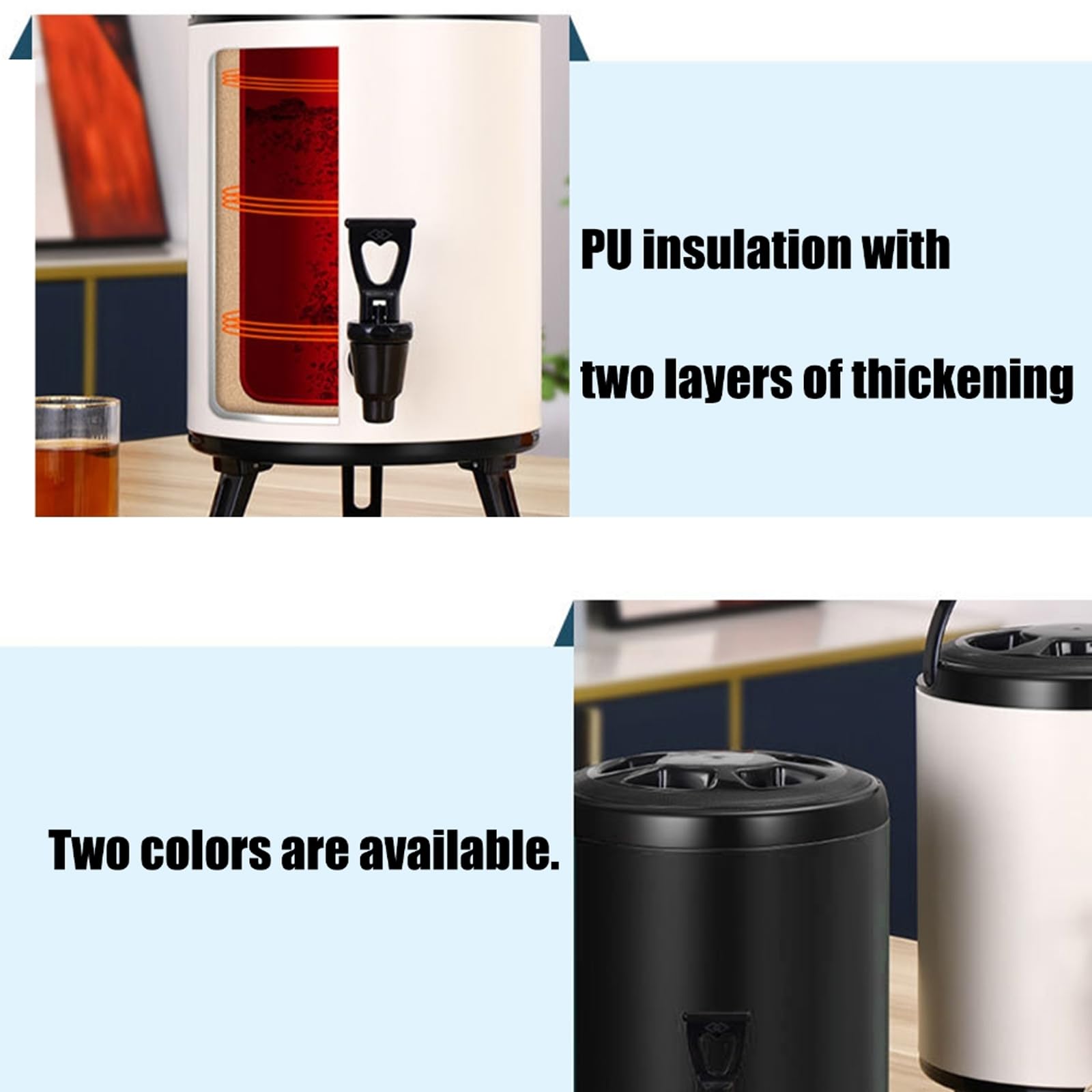 Greabuy Distributore moderno per bevande calde da 8 litri, con flusso e coperchio, eccellente per caffè, tè e bevande, in acciaio inox, bianco, antiruggine, per latte, tè, caffè