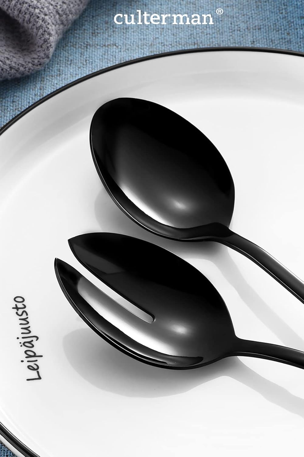 Black Serving utensils set. Stainless Steel Hostess Flatware Sets 7-Piece Includes Silverware Large Salad Spoons,Forks,knifes.Dishwasher Safe.