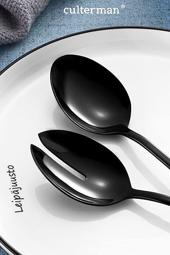 Miniatura 6 de Juego de utensilios negros para servir. Juego de cubiertos de acero inoxidable para anfitriona, 7 piezas, incluye cubiertos grandes cucharas de