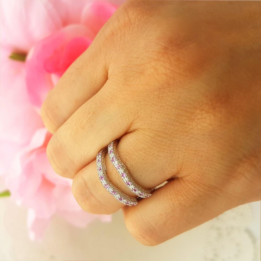 Dazzlingrock Collection 14K Solid Gold Round Pink Sapphire & White Diamond Womens Wedding Millgrain Guard Ring