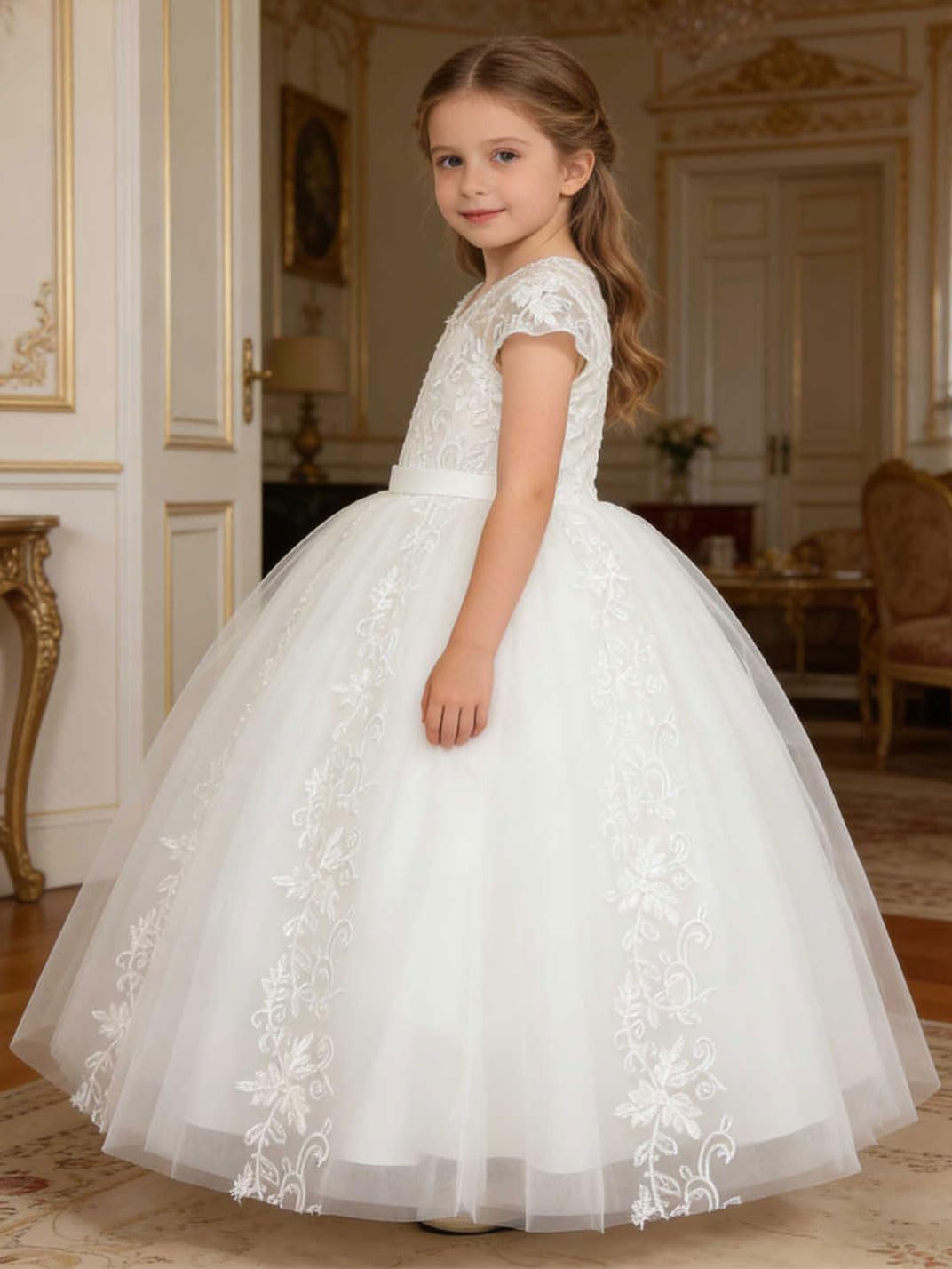 Flower Girl Dress for Wedding Lace First Communion Formal Dresses Kids Birthday Party Pageant Ball Gown