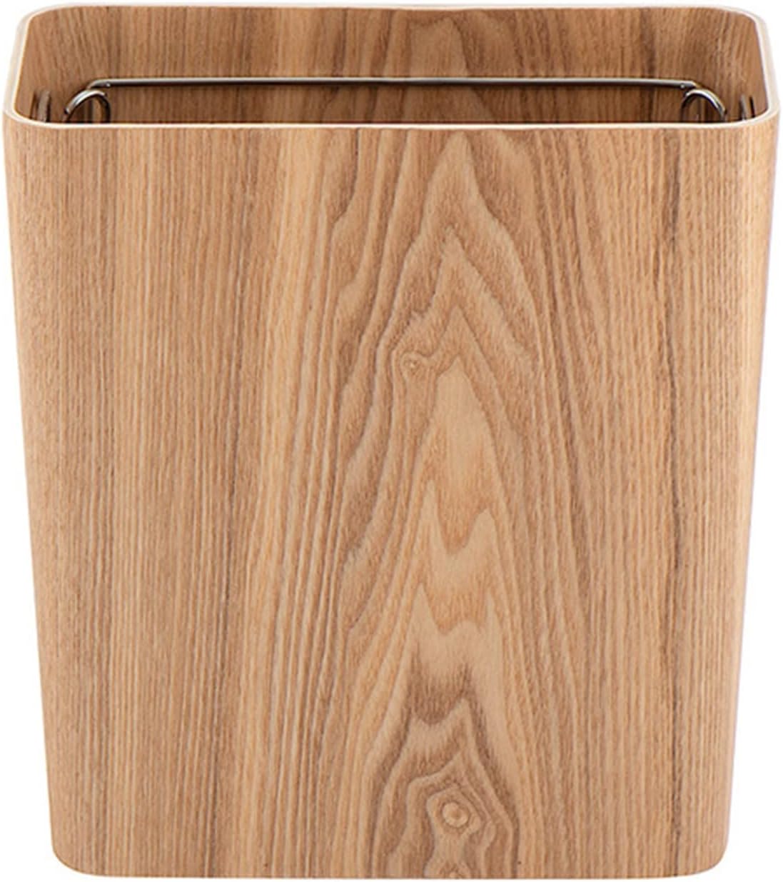 Contemporary Natural Wood Trash Can Square Rubbish Bin | Kitchen Bathroom Garbage Container with Bag Clip | Wooden Without Cover Wastebasket Home Waste Paper Basket