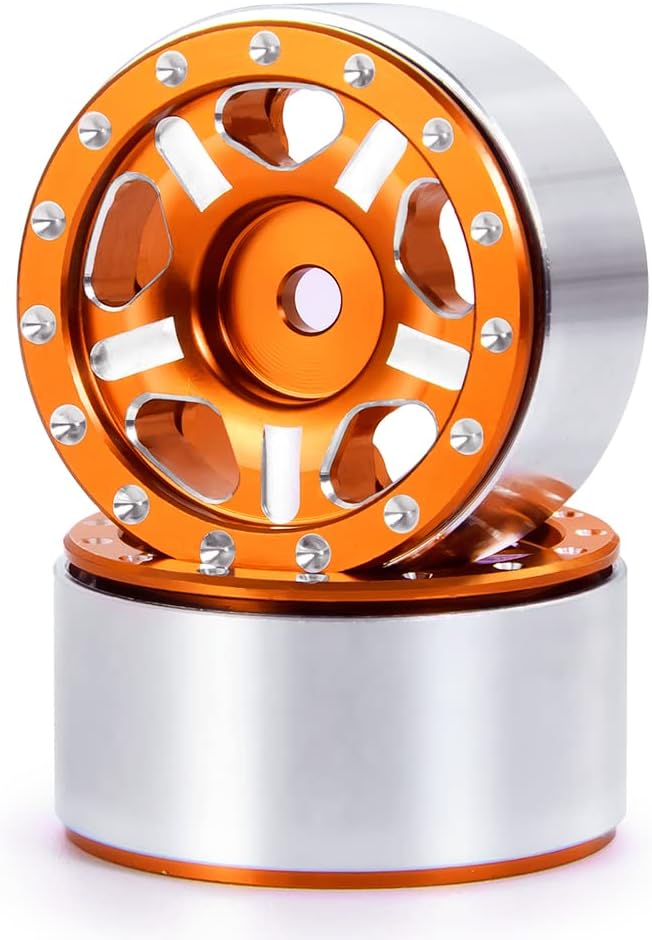 RCLIONS 4pcs Aluminum Alloy 1" Micro Beadlock Wheels Rims for All 1:24 Scale Axial SCX24 RC Crawler Car Upgrades Accessories (Orange)