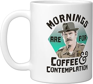 Stranger Things Hopper Mornings Are For Coffee Contemplation Ceramic Mug, White
