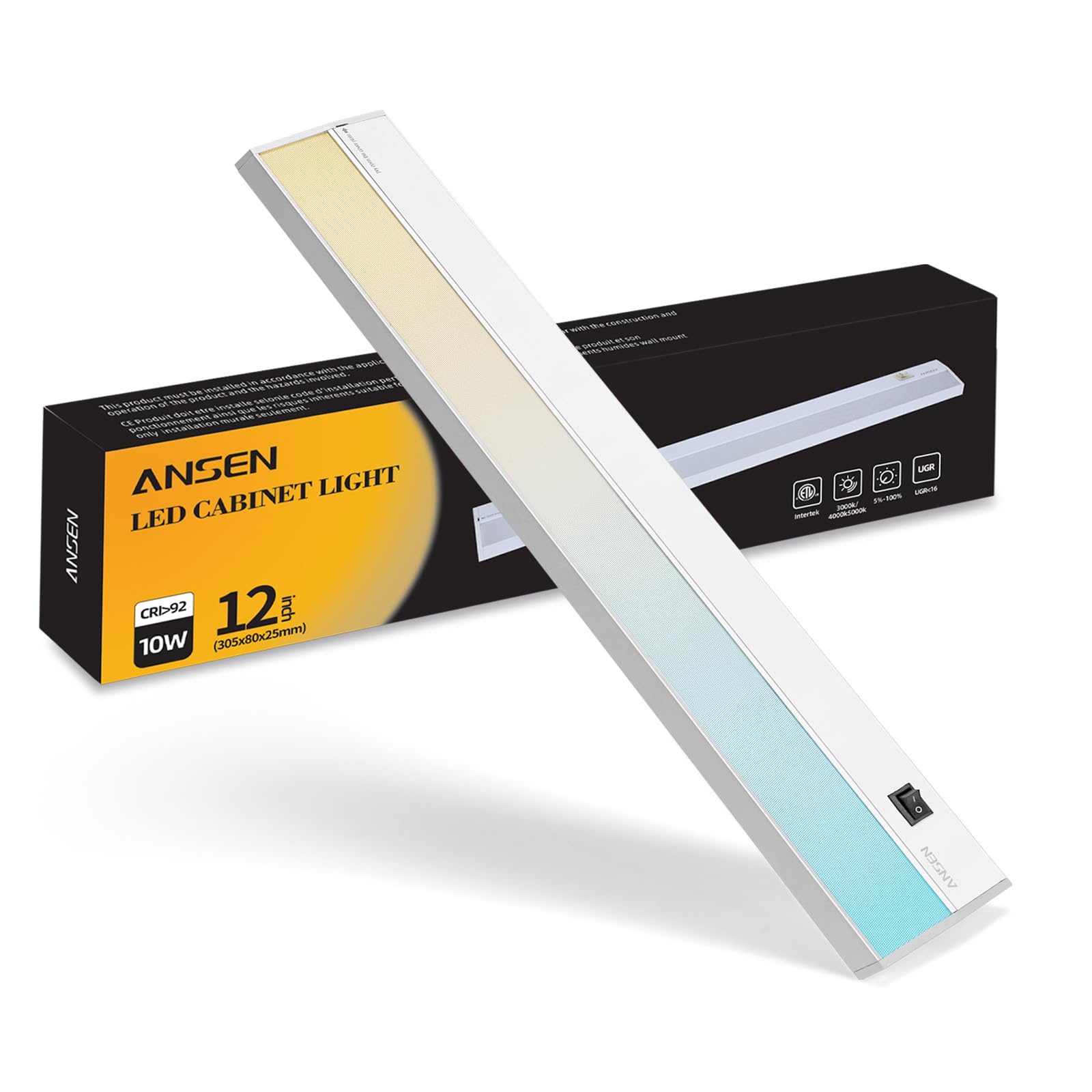Ansen 12inch 10w 666.7lm Hardwired Under Cabinet Lights, 5CCT 2700K-5000K, CRI 92+, R9 90+, UGR Lower Than 16, LED Dimmable Under Counter Lighting for