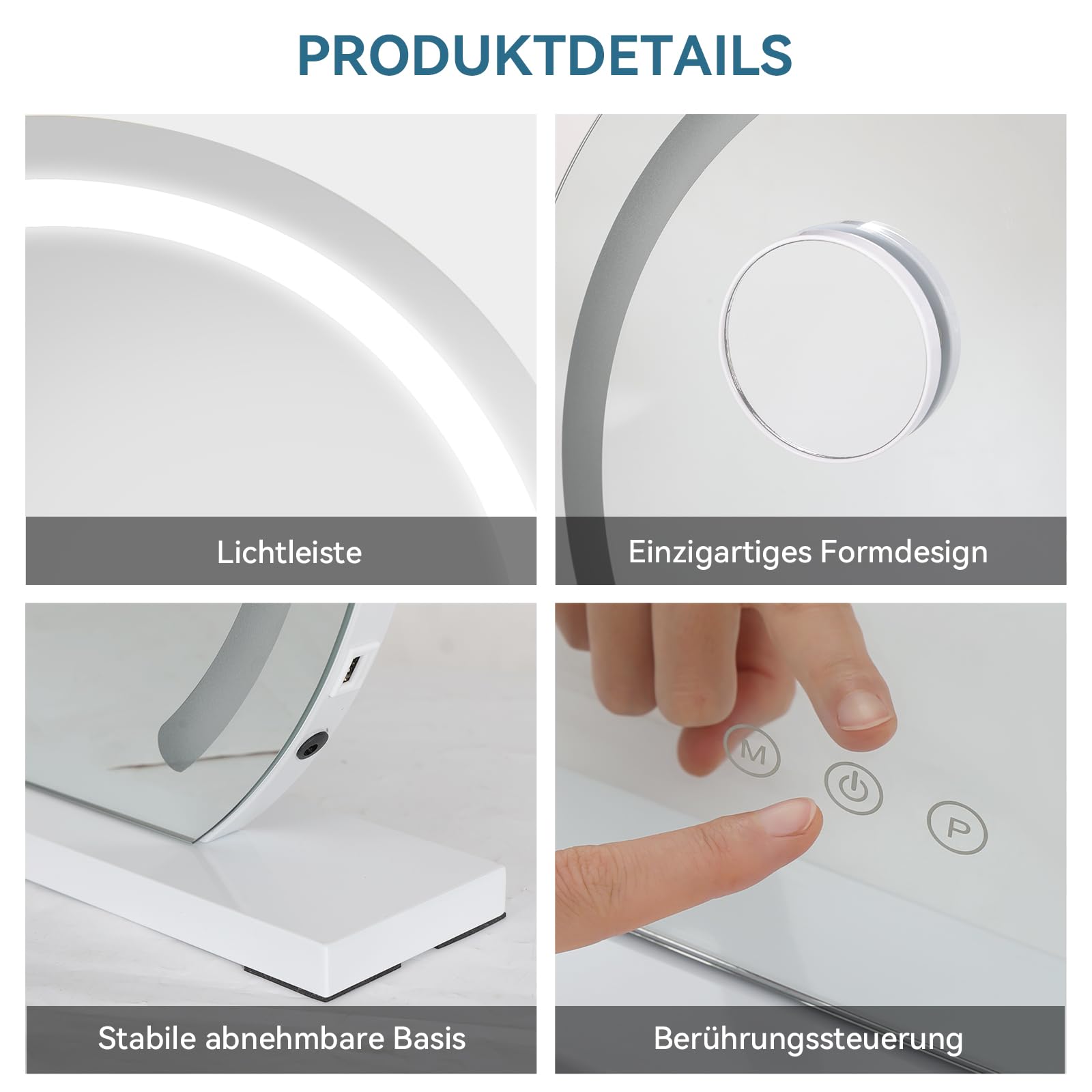 Fullwatt Schminkspiegel mit Beleuchtung, 50 cm Hollywood Spiegel mit LED Licht, 3 Farbtemperatur Licht, Touch Control, Tischplatte oder Wandhalterung für Schlafzimmer Schminktisch
