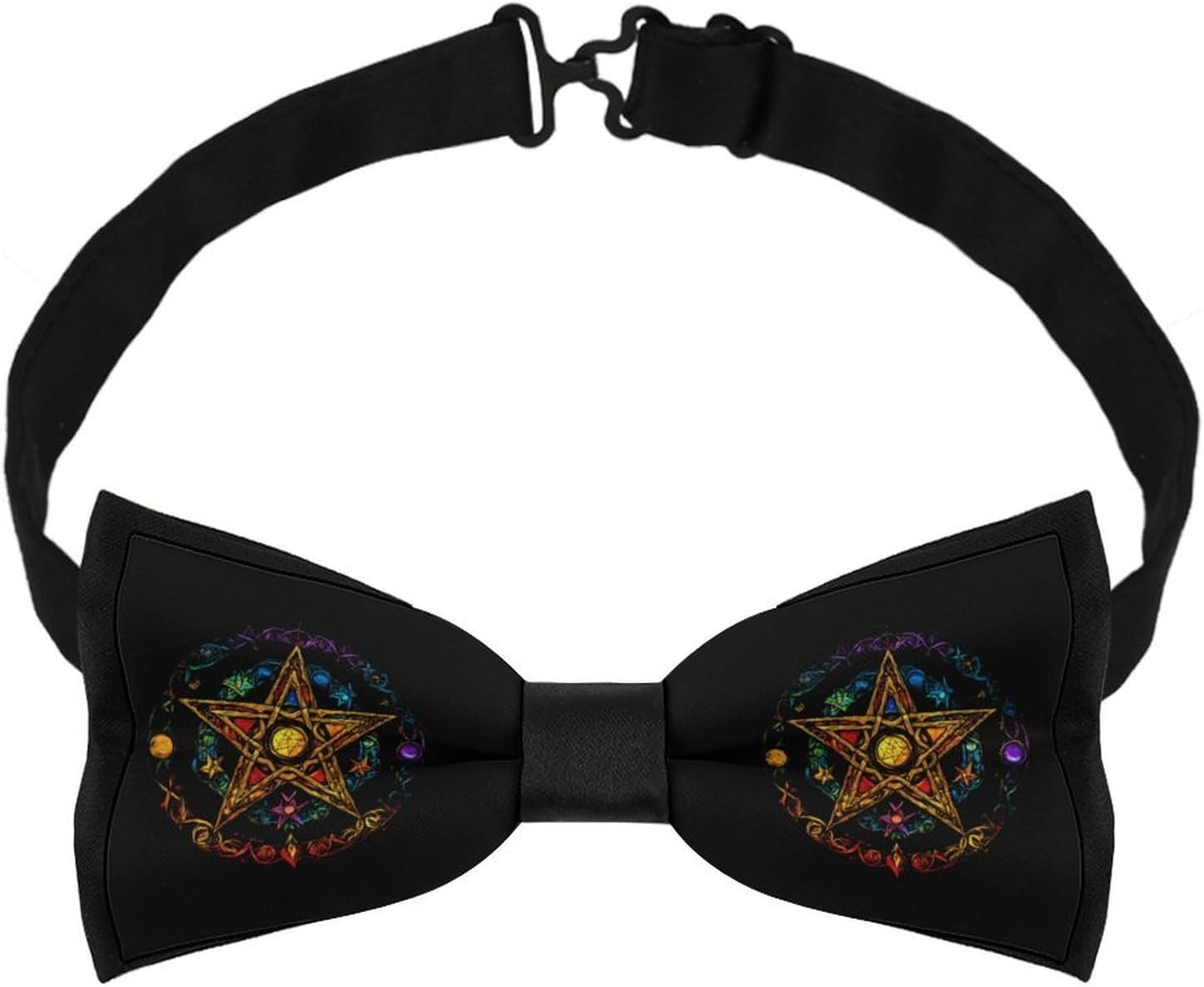 Wiccan Pentagram Witchcraft Magic Pagan Star Bow Ties for Men Fun Printed Pre Tied Adjustable Bowtie for Party Wedding