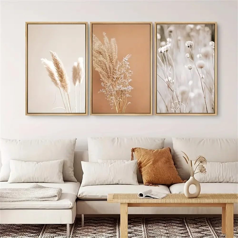 WBYZAC Botanical Posters-Canvas Poster Vintage Reed Art Prints Beige Wall Art Floral Art for Bedroom Living Kitchen Dorm Corridor Room Decoration Artwork-60 * 70cm*3PCS (No Frame)