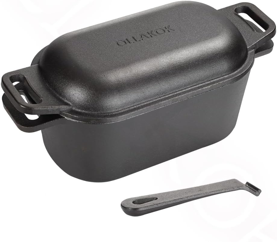 OLLACOK 3.8QT Pre-Seasoned Cast Iron Dutch Oven & Skillet Combo