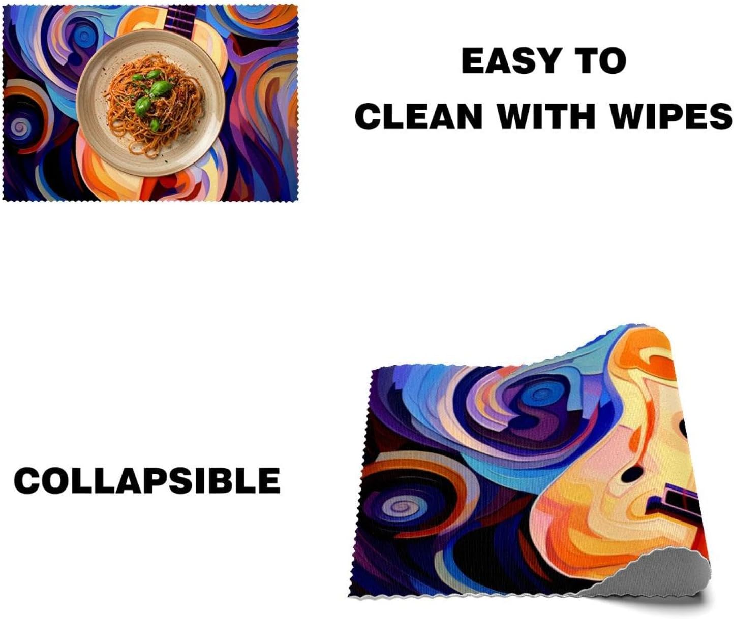 テーブルマット6枚セット、滑り止め洗えるテーブルプレースマット,抽象芸術音楽ノートギター