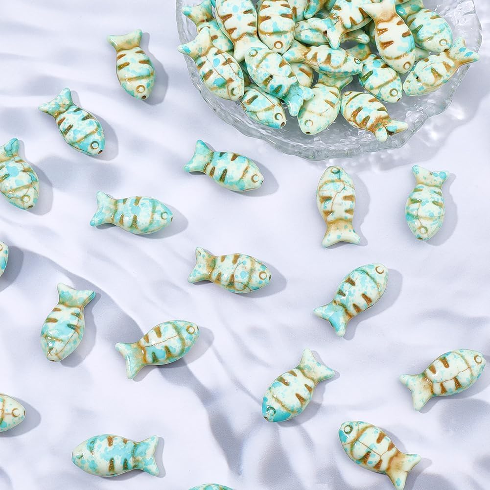 SUNNYCLUE 1 Box 50Pcs Fish Shaped Beads Turquoise Fish Beads Bulk Animal Synthetic Turquoise Dyed Stone Painted Sea Ocean Gemstone Loose Spacers for Jewelry Making DIY Earring Bracelet Necklace Craft - Image 7