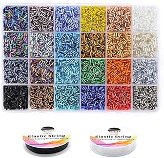 9600 Seed Beads 4mm Tube Beads Small Glass Craft Pony Beads for Embroidery DIY Crafting Jewelry Making Opaque Color Beads Include 2 Elastic Crystal Strings (24 Colors)