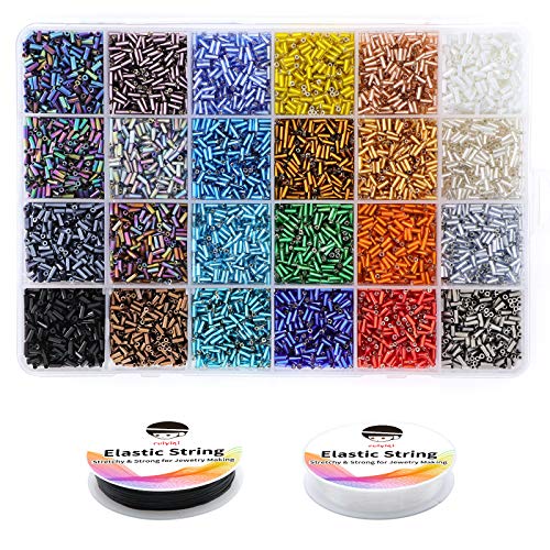 9600 Stück Mini Glasperlen, 24 Farbe Glasperlen Rohr 4mm Mini Glasperlen zum Auffädeln für Stickerei DIY Crafting Schmuckherstellung Geschenk Cover