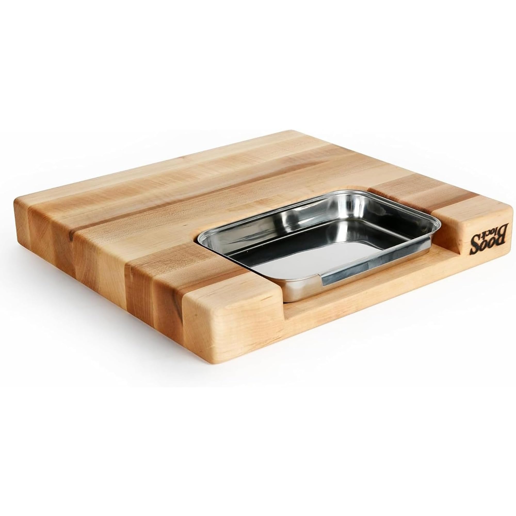 Boos Block Tabla Cortar con Recipientes - Ranura Para Jugo - 38 x 35 x 6 cm | Tabla Cortar Cocina Profesional - Reversible - Tabla Madera Cocina Grande - Extra Gruesa