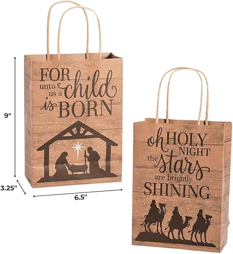 Miniatura 2 de Fun Express Bolsas de regalo de papel kraft con estampado de madera de granero de natividad mediana - Suministros para fiestas - 12 piezas