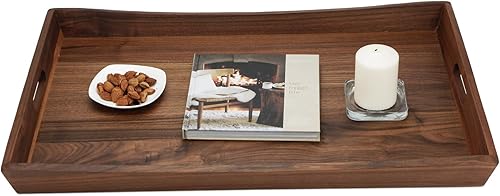 Miniatura 5 de MAGIGO Bandeja otomana rectangular grande de madera de nogal negro curvada de 28 x 18 pulgadas con asas, sirve té, café, bandeja decorativa de