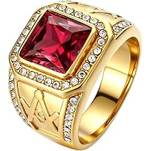 Men's Masonic AG Ring Band S925/10K/14K/18K Gold 2-4 Carat Princess Cut Gemstone Ring Jewelry Gift for Husbands Fathers for Anniversaries Christmas