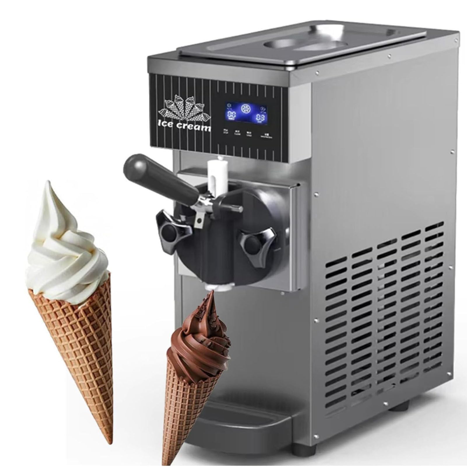 Máquina de helados de servicio suave, máquina de encimera comercial con pantalla LCD, produce 80-100 porciones por hora, enfriamiento rápido, dispensador de yogur congelado de un solo sabor de acero i