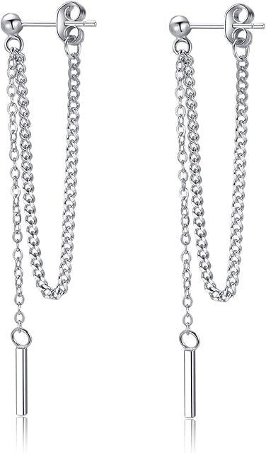 SLUYNZ 925 Sterling Silver Bar Dangle Earrings for Women Teen Girls Threader Earrings Chain