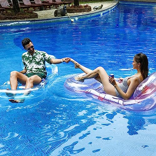 Finduwill Inflatable Pool Floats Lounger For Adults - 2 Pack Large Pool Floats Raft With Headrest, Cup Holder, 62'' Pool Floaties Swimming Pool Lounge With Backrest, Footrest For Adults #TOP4