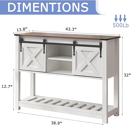 Miniatura 2 de Mesa de entrada de granja con puertas corredizas de granero, mesa consola de madera con estante de almacenamiento, mesa de sofá rústica para sala de