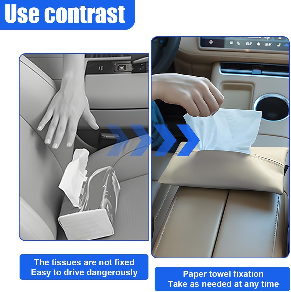YoRise Car Tissue Holder, PU Leather Car Napkin Holder with Adjustable Strap, Center Console Tissues Box Cover, Sun Visor Organizer Keep Auto Tidy, Vehicle Headrest Storage Accessories (Beige) image 4