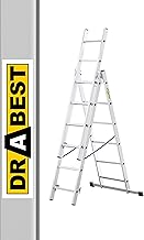 DRABEST - Home - Aluminium ladder - 3x6 rungs - Max. 2.97 m long - Max. working height 3.98 m - up to 150 kg - 3 pieces - Multipurpose, upright, extendable folding ladder - non-slip - adjustable