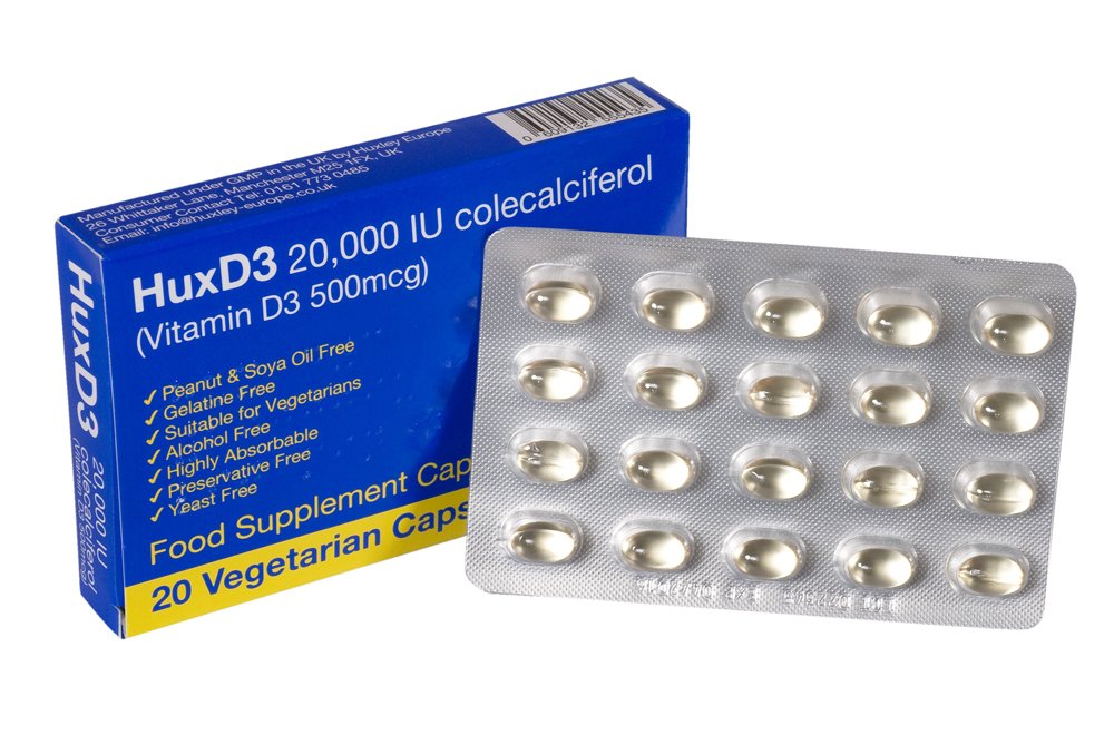 HuxD3 20,000 iu Cholecalciferol Vitamin D3 20 Vegetarian Capsules …