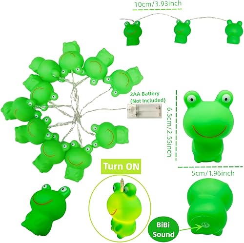Vista 14 de Guirnalda de 10 luces LED de rana verde, para dormitorio, 5.4 pies, rana para niños, dormitorio, hogar, campamento, decoración de vacaciones