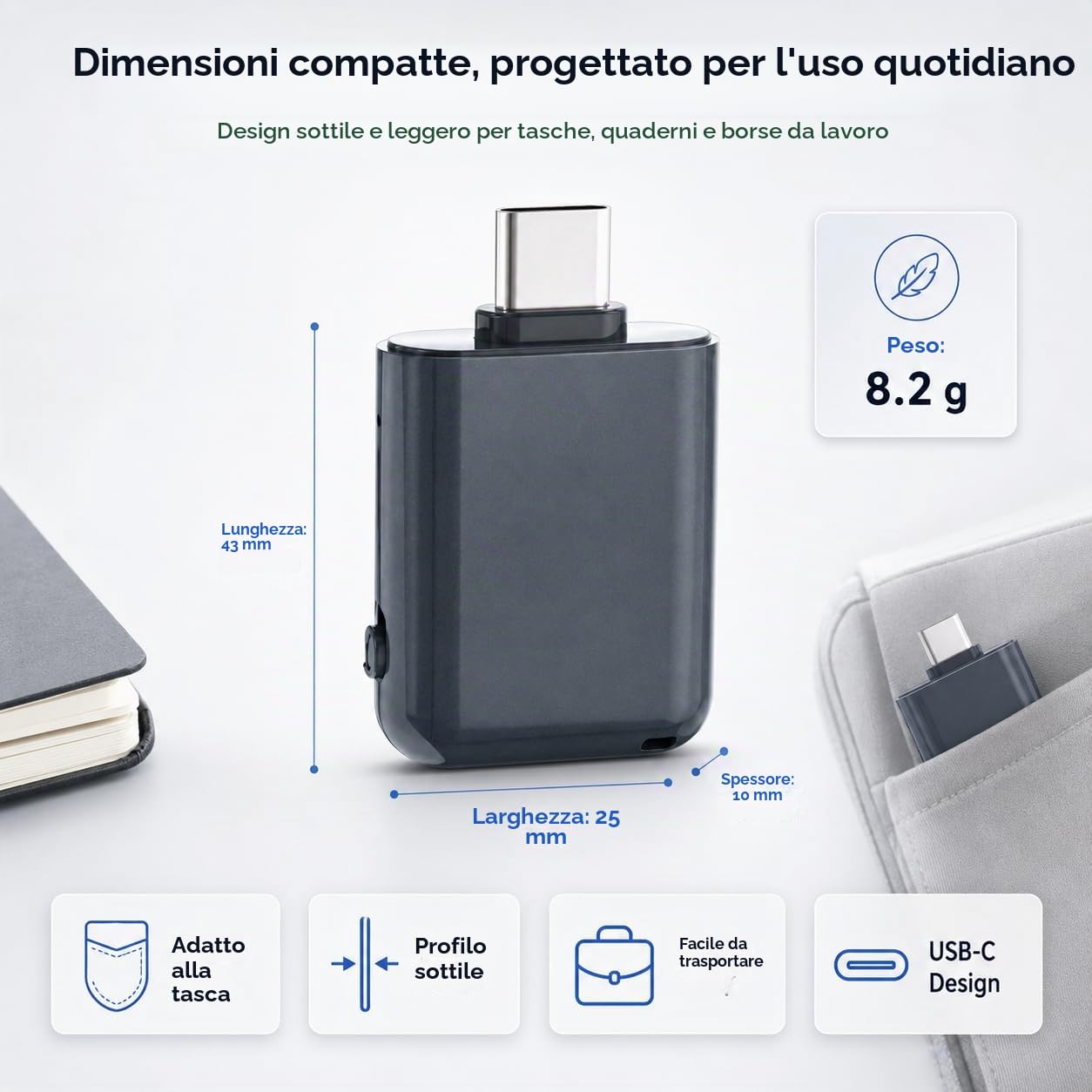 Mini Registratore Vocale - 64 GB Dittafono Registratore Vocale 1536 Kbps con Registrazione One-Touch, Registratore Vocale Spia Discreta per Riunioni, Corsi