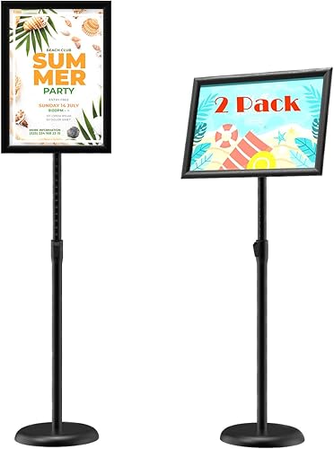 GUOHONG Paquete de 2 soportes ajustables para pósteres, marco abierto de aluminio, soporte de pie para letreros de piso de 11 x 17 pulgadas, letrero