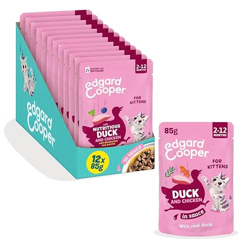 Edgard & Cooper sobres de comida húmeda para gatitos, Pato & Pollo en Salsa(12x85g)