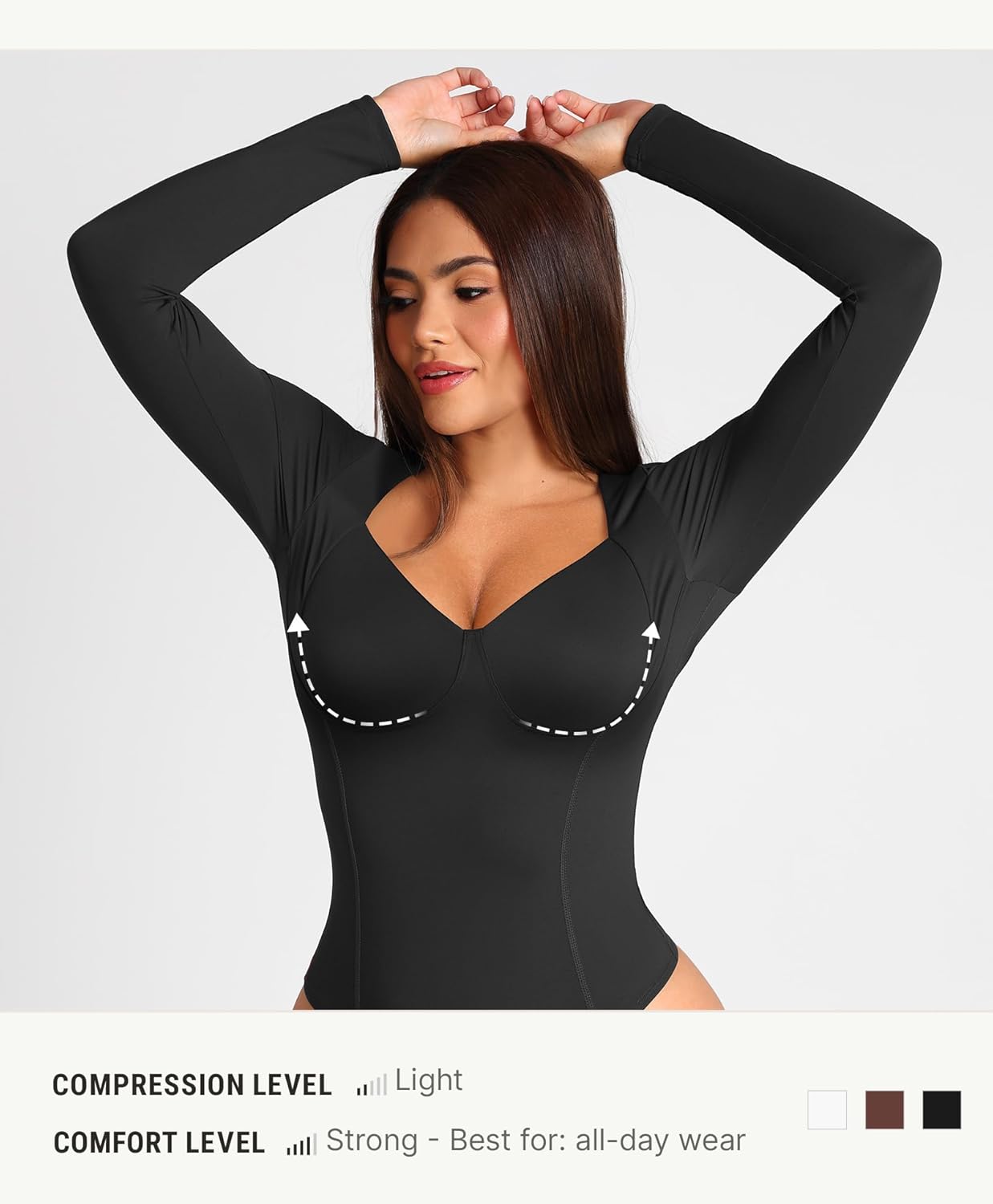 FeelinGirl Long Sleeve Shapewear Tummy Control for Women Thong Body Shaper Sweetheart Neckline Shapewear Bodysuits - Image 4