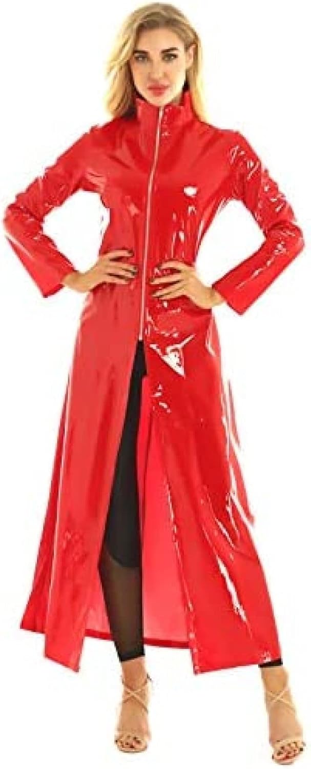 フェイクレザーボディスーツユニセックスラテックスキャットスーツマント,赤,×ラージ